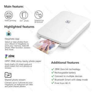 HPRT MT53 Portable Mni Mobile Pocket Printer BT Wireless Photo Printer with Zink Technology 2x3 Inch Color Photo Printer Maker