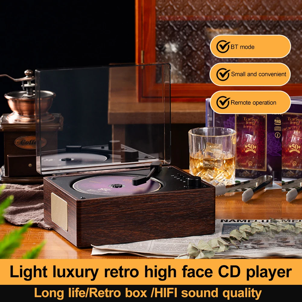 kf-S53977cb40c76489589837e80f25a6aa8L Retro CD Player Rechargeable Wireless Bluetooth 5.0 Speaker Portable Home Music Player USB 3.5mm AUX Desktop CD Player for Phone