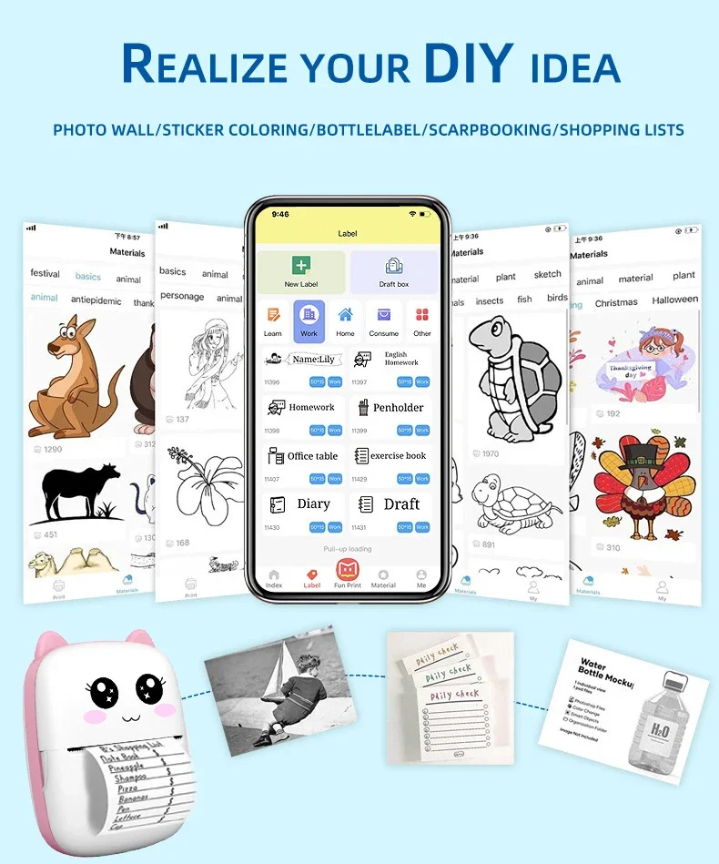 Portable thermal printer mini cat print photo pocket thermal label printer 58mm printing wireless Bluetooth Android iOS printers 15 kf S5909ffed24a1449ca9dbb1cbbeecd75f5