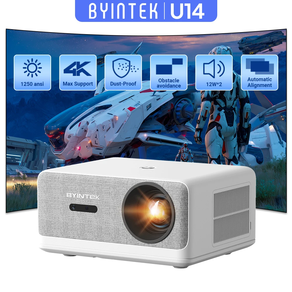 BYINTEK LOVE U14 Full HD 1080P Projector 4K Smart Bluetooth WiFi 6 Supported 1250ANSI Auto Focus Home Theater Cinema Projectors