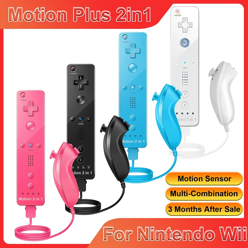 kf-S5de0c33109dc4c54baeba5d0b0e86298V 2 in 1 For Nintendo Wii Controller Set Optional Motion Plus Joystick Wireless Remote Gamepad with Silicone Case Video Game