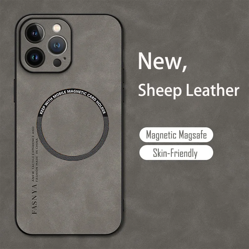 For Magsafe iPhone 15 14 13 12 11 Pro Max X XR XS max 14 15 Plus Sheepskin Vintage Magnetic Leather Soft Phone Case Cover