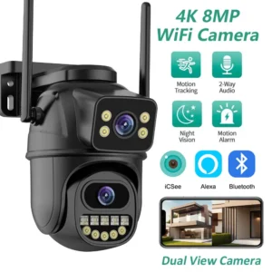 4K 8MP Dual Lens Dual Screen IP Camera Wifi PTZ Camera Outdoor 4MP AI Auto Tracking CCTV HD Audio Video Surveillance P2P iCSee
