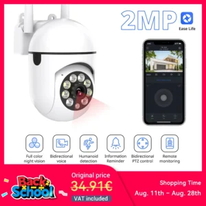 Ease Life APP Wireless 1080P HD Indoor/Outdoor WiFi Security Camera, Color Night Vision, 2-Way Audio, 360° Black Y108
