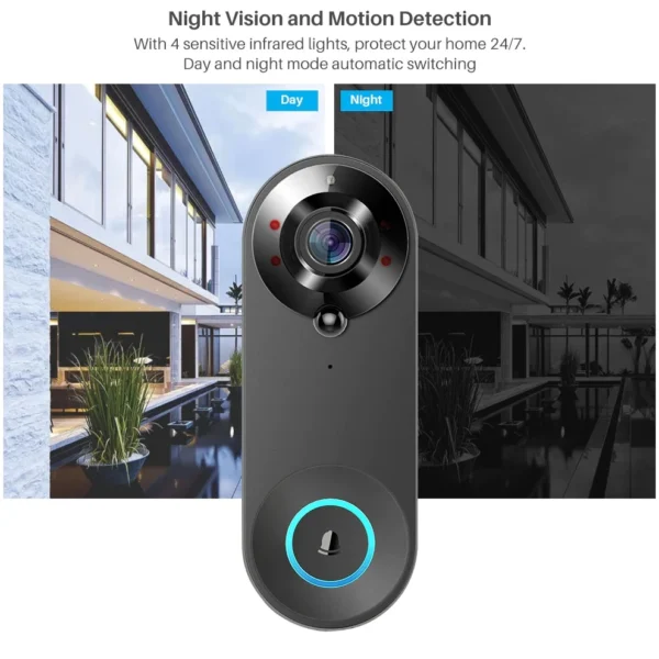 1080P Wireless Video Doorbell Camera WiFi Smart Door Bell with Tuya Integration Night Vision Motion Detect & Intercom for Home S