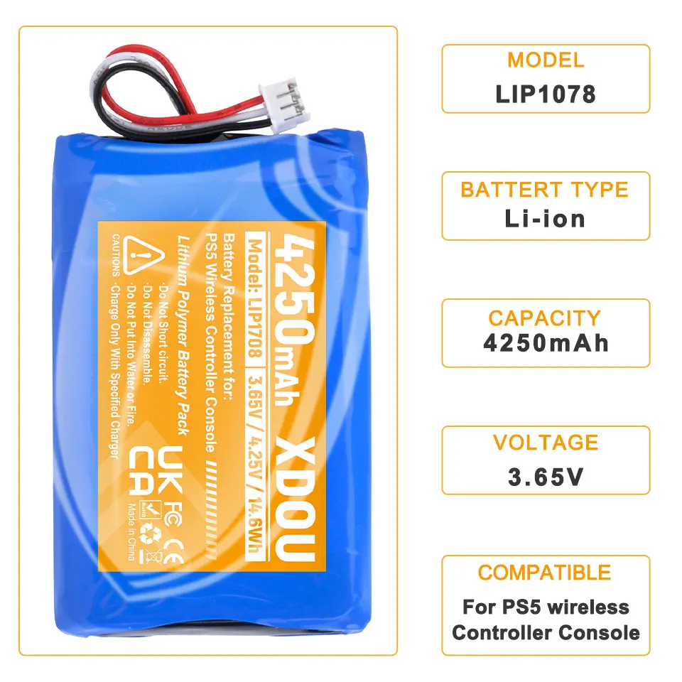 XDOU Brand-New 4250mAh Rechargeable Battery For Sony PS5 LIP1708 CFI-ZCT1W DualSense Game Controllers Higher Power 3 kf S658d86114cb84fb49cbf7ebee6679efce