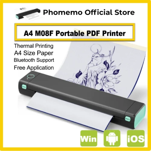 Phomemo M08F Wireless Thermal A4 Printer Bluetooth, Portable Label Maker for Home Office Shipping, Compatible iOS Android PC