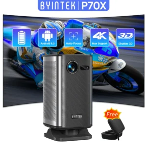 BYINTEK P70X Portable Mini Projector with Built-in Battery 4K Support 3D Wifi for Outdoor Movie Night Home Theater Projectors
