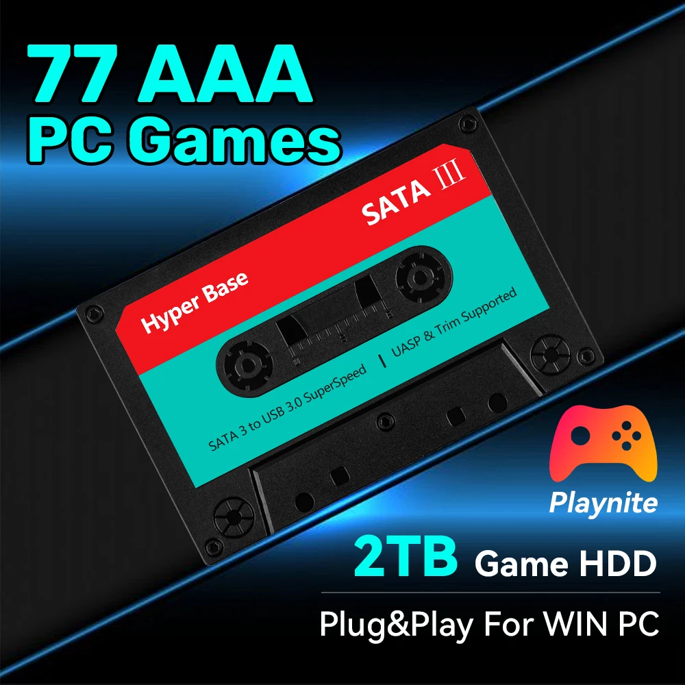 2TB Game Hard Drive With 77 PC Games AAA Games Plug and Play Game Consoles for Win PC/Laptop Playnite HDD External Hard Drive