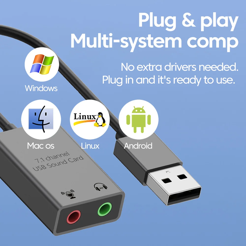 External USB Sound Card USB/Type C to 3.5mm Jack Audio Cable Adapter Microphone Speaker Headphone Sound Card For Laptop MacBook