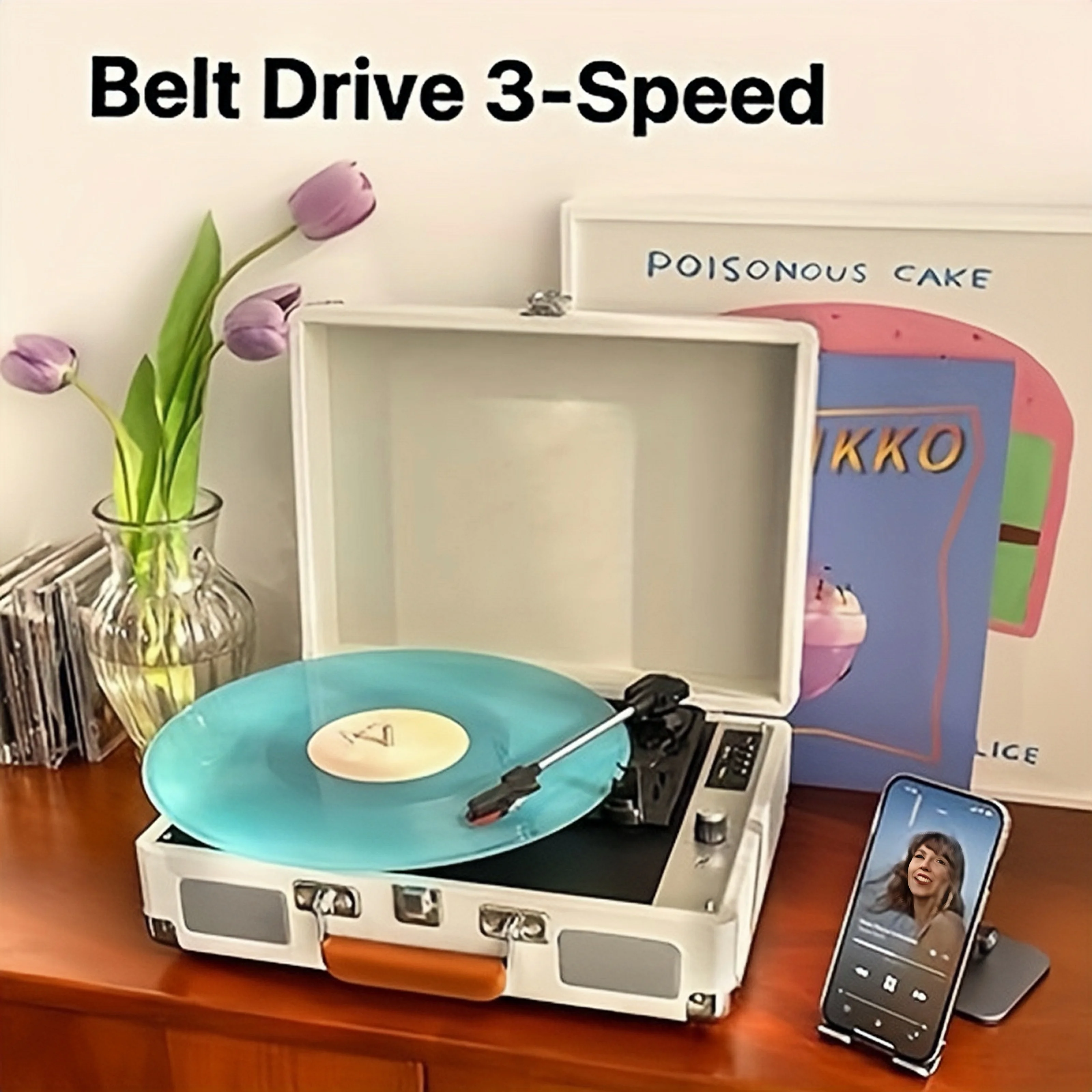 Retro record player P01,Bluetooth, built in 2 speakers, 3 speeds 33/45/78,RCA out and Aux in, USB and SD/TF card, best gift