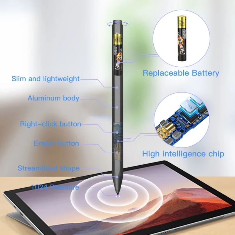 1024 Stylus Pen for Microsoft Surface Pro X/9/8/7/6/5/4/3/Surface 3/go 3/go 2/go/Book 3 2 1/Laptop 5 4 3 2/Studio Palm Rejection