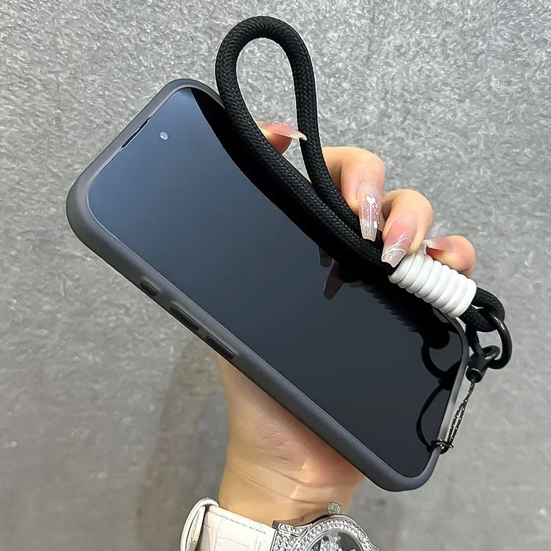 For Magsafe Candy Color Contrast Lanyard Case For iPhone 16 15 17 Pro Max 14 Plus 11 12 13 16e Hand Wrist Strap Matte Soft Cover