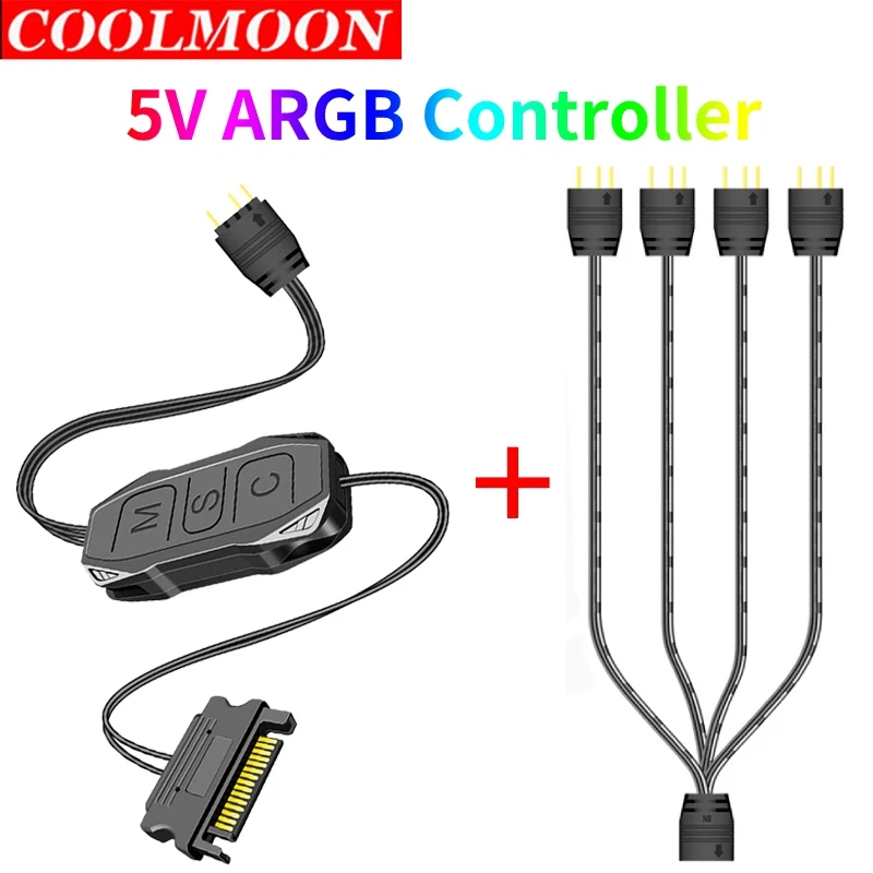kf-S823731cafe1045af97801f2e373424b4P COOLMOON AR-1 RGB Controller Cable 5V 3 Pin 3pin to SATA ARGB Mini Controller HUB Adapter for PC Fan Cooling Fan Light Strip