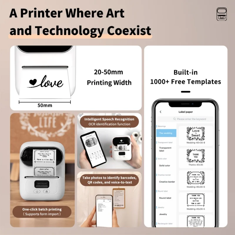 Phomemo M110 Mini Portable Thermal Printer Self-adhesive Label Printer For 3/5/10 rolss Stickers Label Maker Printer Without Ink