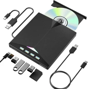 7 in 1 External Bluray Optical Drive for Laptop PC USB 3.0 Type-C BD DVD CD-RW Player Portable Burner with SD/TF Card Slot