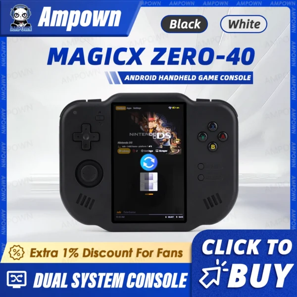 AMPOWN ZERO 40 Video Game Console 4'' IPS Multi-touch Screen Android System A133P Support Wifi Bluetooth Vibration Motor for NDS
