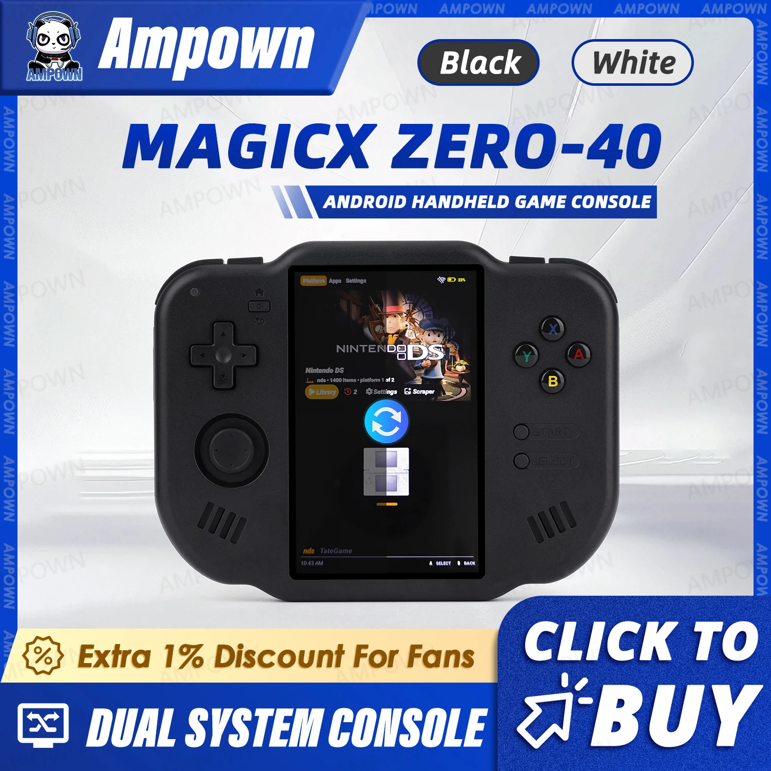 AMPOWN ZERO 40 Video Game Console 4'' IPS Multi-touch Screen Android System A133P Support Wifi Bluetooth Vibration Motor for NDS