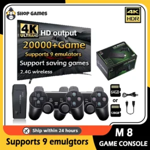 NEW M8 Game Console Built-in 20000+ 64GB Two-person Wireless Controller 2.4G Stick 4K HD PS1 GBA Video Children's Christmas Gift