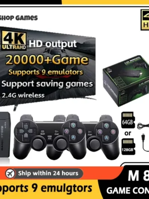 NEW M8 Game Console Built-in 20000+ 64GB Two-person Wireless Controller 2.4G Stick 4K HD PS1 GBA Video Children's Christmas Gift