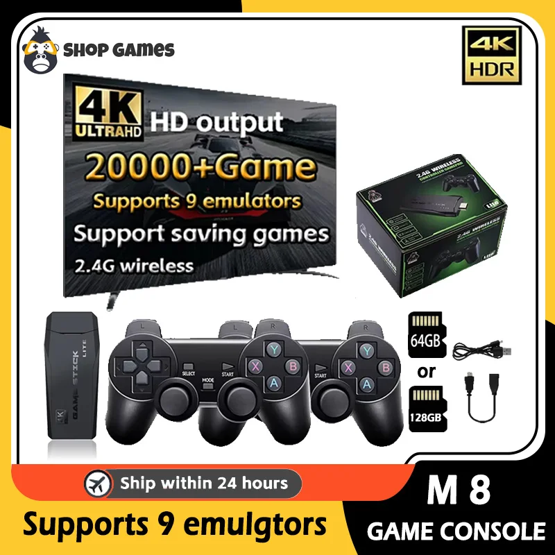 NEW M8 Game Console Built-in 20000+ 64GB Two-person Wireless Controller 2.4G Stick 4K HD PS1 GBA Video Children's Christmas Gift