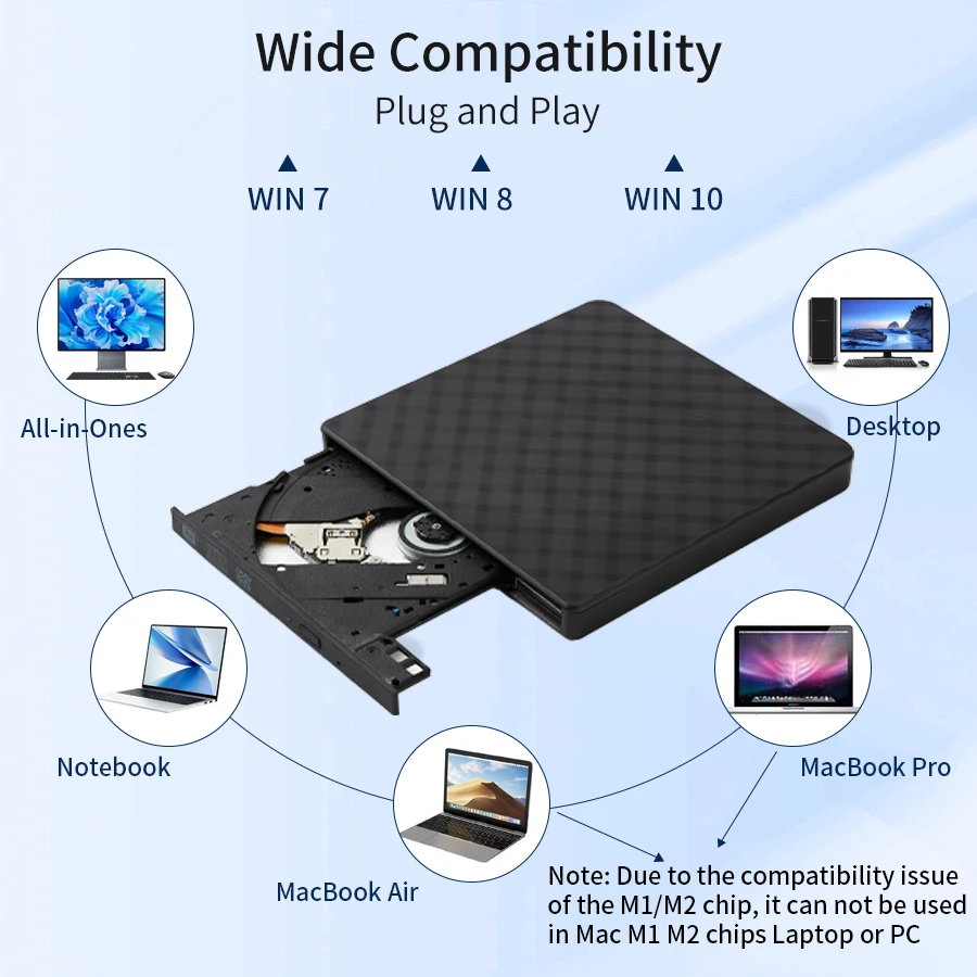 External DVD Drive USB 3.0 Portable Slim Optical Drive Burner Reader Player Tray Type Portable For for Laptop PC Computer 3 External DVD Drive USB 3.0 Portable Slim Optical Drive Burner Reader Player Tray Type Portable For for Laptop PC Computer - Image 3