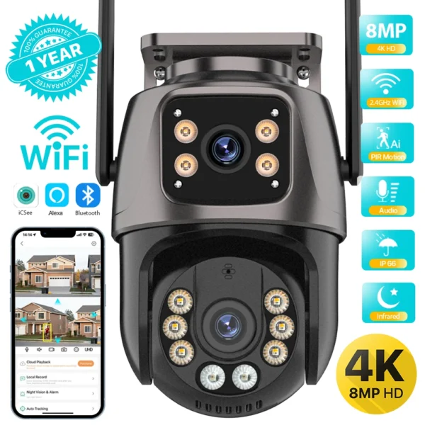 kf-S920ca2adde4545a3b404c8f0593b06d9g 4K 8MP HD Wifi PTZ Camera Outdoor 4MP Dual Lens Dual Screen AI Auto Tracking IP Camera CCTV Audio Video Surveillance P2P iCSee