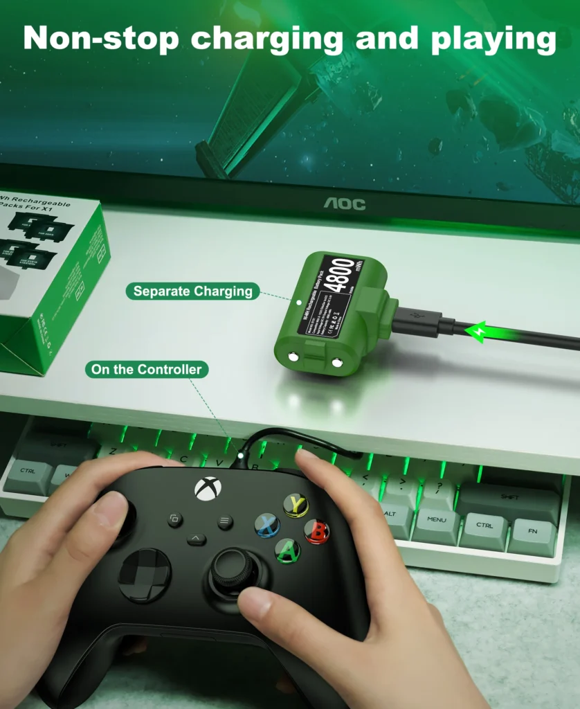 2 x 4800mWh Xbox One Controller Batteries Pack Play and Charge Kit USB-C Charging Cable/4 Covers for Xbox One/Series X|S