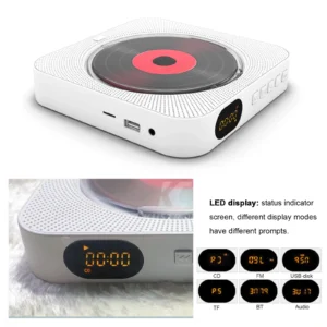 KC-909 Portable CD Player Built-in Speaker Stereo with Double 3.5mm Headphones Jack LED Screen Wall Mountable CD Music Player