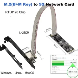 5GBase-T 1 Port 5000Mbps M.2 b key M key to PCIe 5gb Ethernet Card RTL8126 RJ45 LAN Controller Card