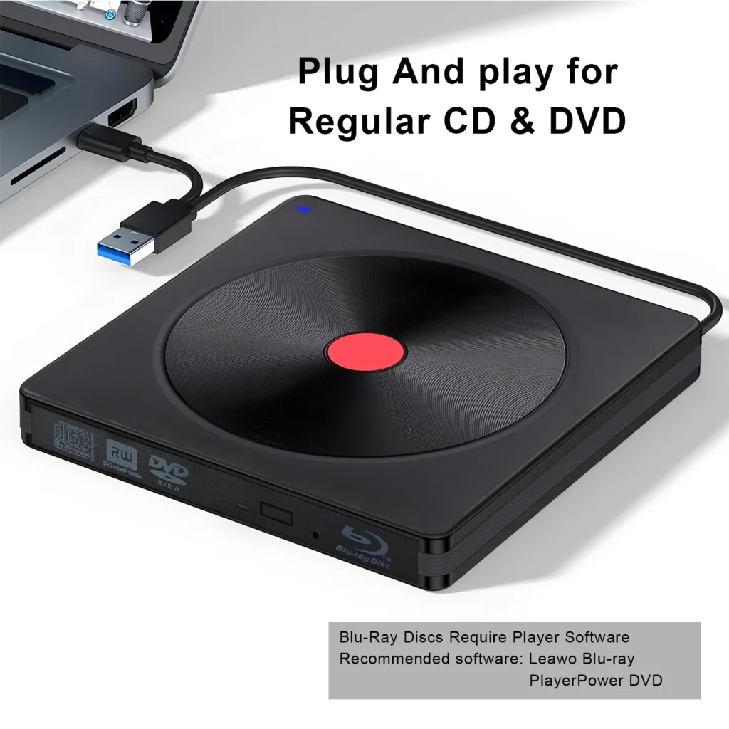 External Blu-ray Drive, Portable Blu-ray Player & CD DVD Burner – USB 3.0 & Type-C BD/DVD/CD Reader, Lightweight for laptop PC