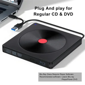 External Blu-ray Drive, Portable Blu-ray Player & CD DVD Burner – USB 3.0 & Type-C BD/DVD/CD Reader, Lightweight for laptop PC