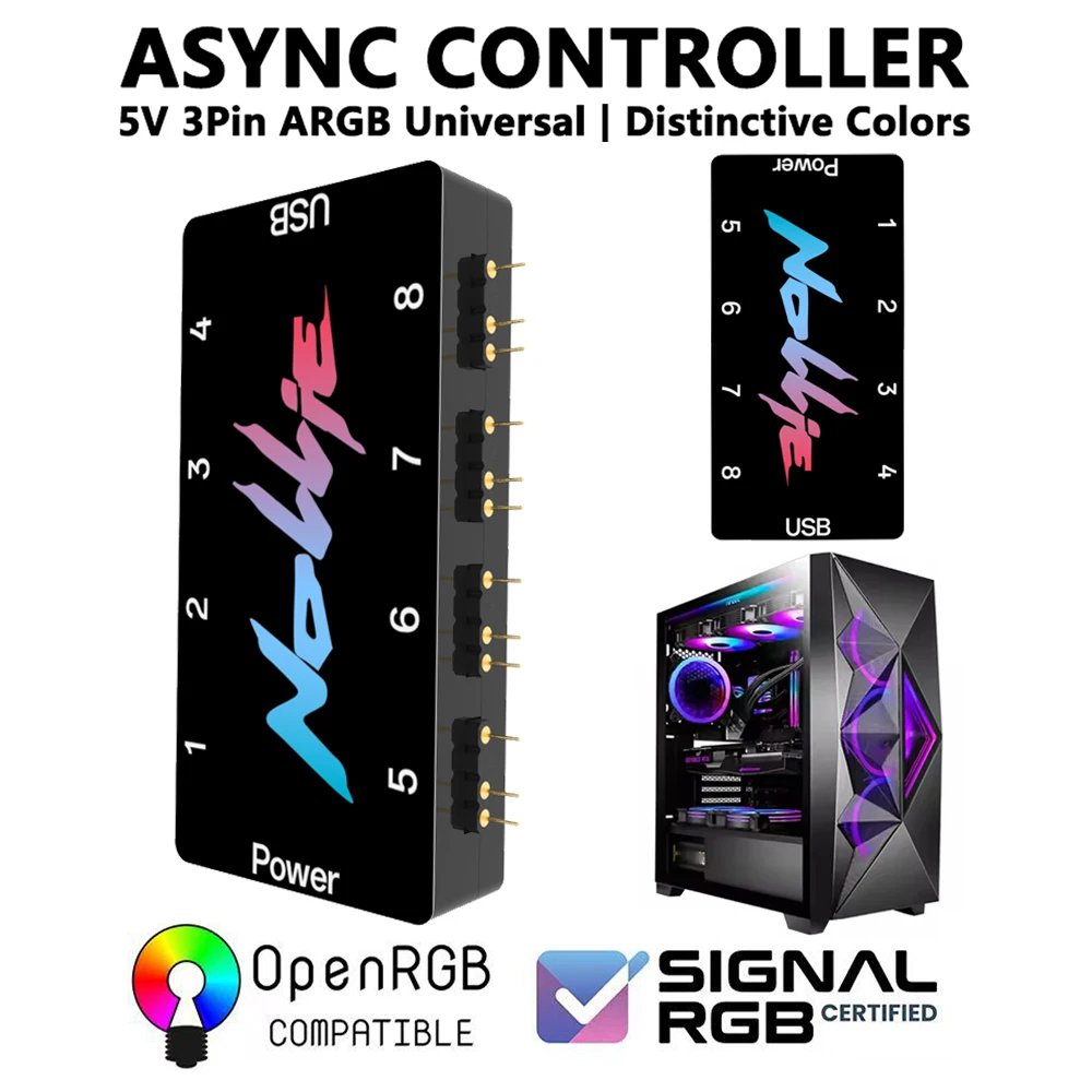 MZX 5V 3PIN ARGB Asynchronous Controller Light Strip Hub Cable SignalRGB OpenRGB Universal Computer PC Cooling Fan Accessories