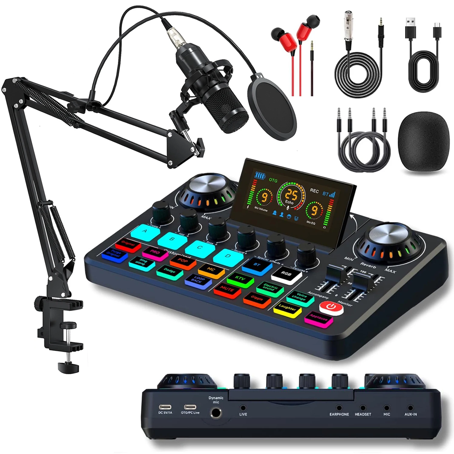 kf-Sa01ad6d893204b668b17337fe86f5c1fB Live broadcast blog equipment Live sound card With microphone Set Bluetooth Audio Recording Mixer For computer live streaming
