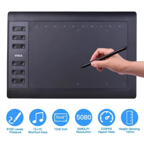 kf-Sa0b8867f44c241b2be8b95fe447278e91 10x6 Inch Professional Graphics Drawing Tablet 12 Express Keys with for Windows Mac for Painting Designing Online Course