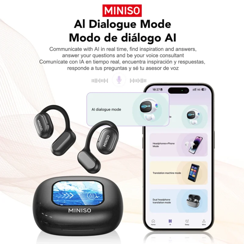 MINISO X30 Wireless Headphones Bluetooth Translation Earbuds Chat Headset Office Travel,real-time Translate Equalizer APP