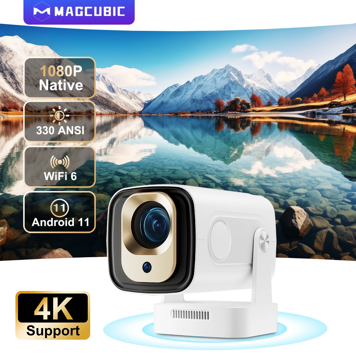 Magcubic HY310 Mini Projector Auto Focus 4K Native 1080P 330ANSI Android11 5W Speaker Air Mouse Voice Assistant Upgrated HY300