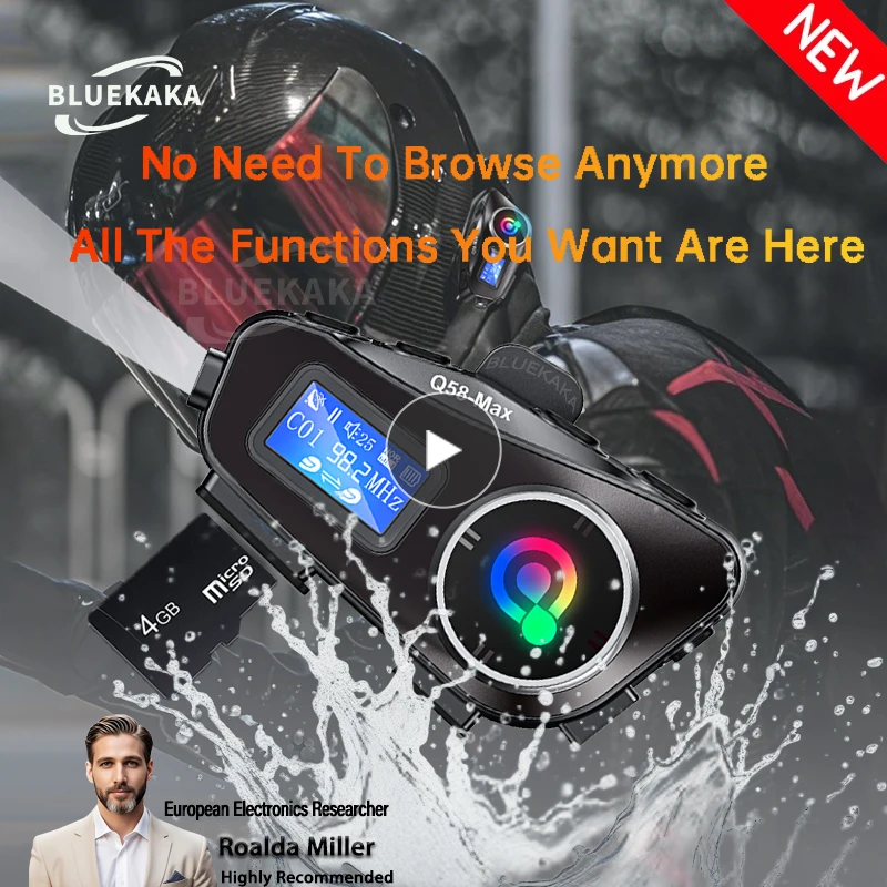 kf-Sa5a60569deb44bc59feb17a5d9b65a82T Q58 Max Motorcycle Intercom Headset Helmet Waterproof 300M BT Wireless intercommunicator For2 Riders Music Share With Flashlight