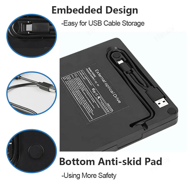 External Blu-ray Drive for Laptop PC Windows 11 10 Mac BD/CD/DVD -/+RW Optical Drives with Storage Bag DVD Burner Player Reader