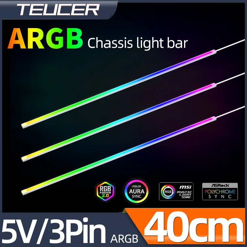 5V 3PIN ARGB LED Light Bar Colorful Atmosphere 40cm 3M Adhesive backing Flexible DIY Lamp Strip for PC Computer Case Chassis