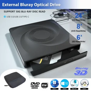 7 in 1 External Bluray Optical Drive for Laptop PC USB 3.0 Type-C BD DVD CD-RW Player Portable Burner with SD/TF Card Slot