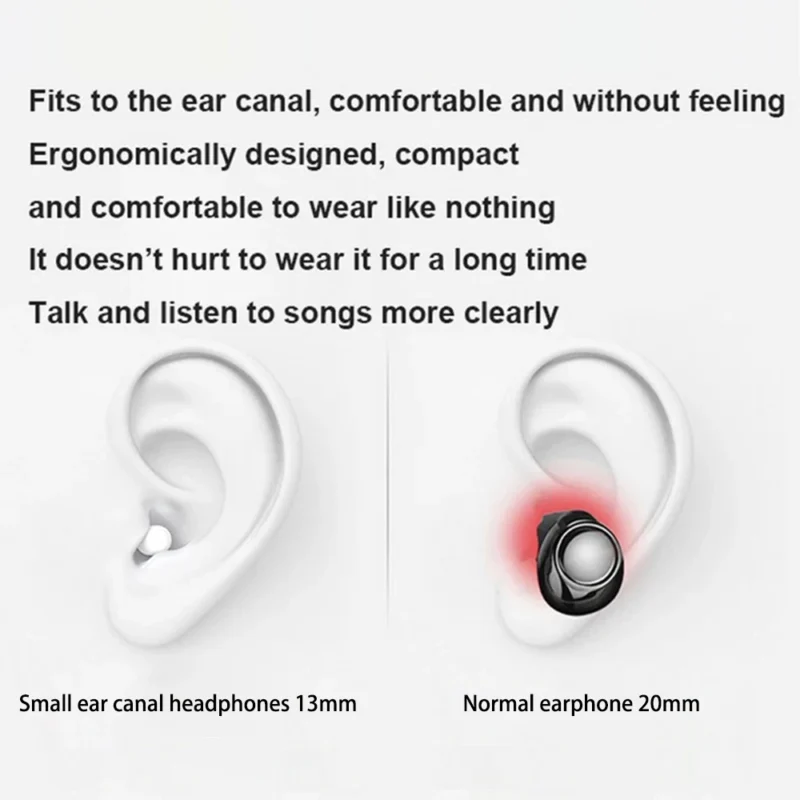 Invisible Sleep Mini Headphones Bluetooth TWS Wireless Earphones with Microphone Noise Cancelling In-Ear Earbuds Sports Headset