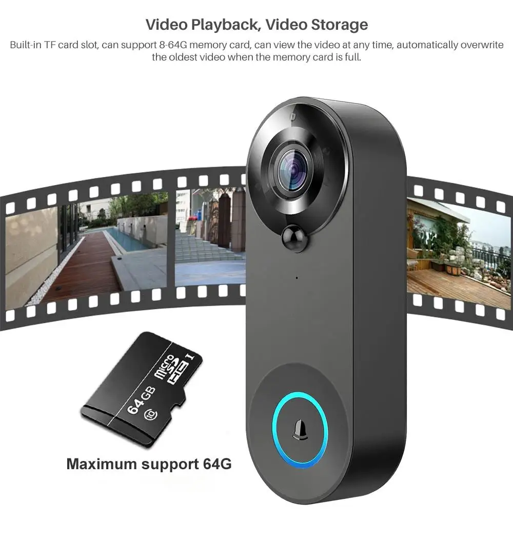 1080P Wireless Video Doorbell Camera WiFi Smart Door Bell with Tuya Integration Night Vision Motion Detect & Intercom for Home S