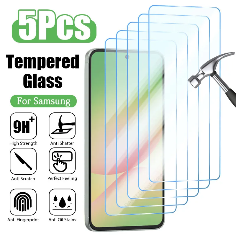 5PCS Tempered Glass For Samsung S25 S24 Ultra S23 S22 Plus A56 A16 A55 A15 A35 A54 S20FE 5G A33 A53 A52 A36 A14 Screen Protector