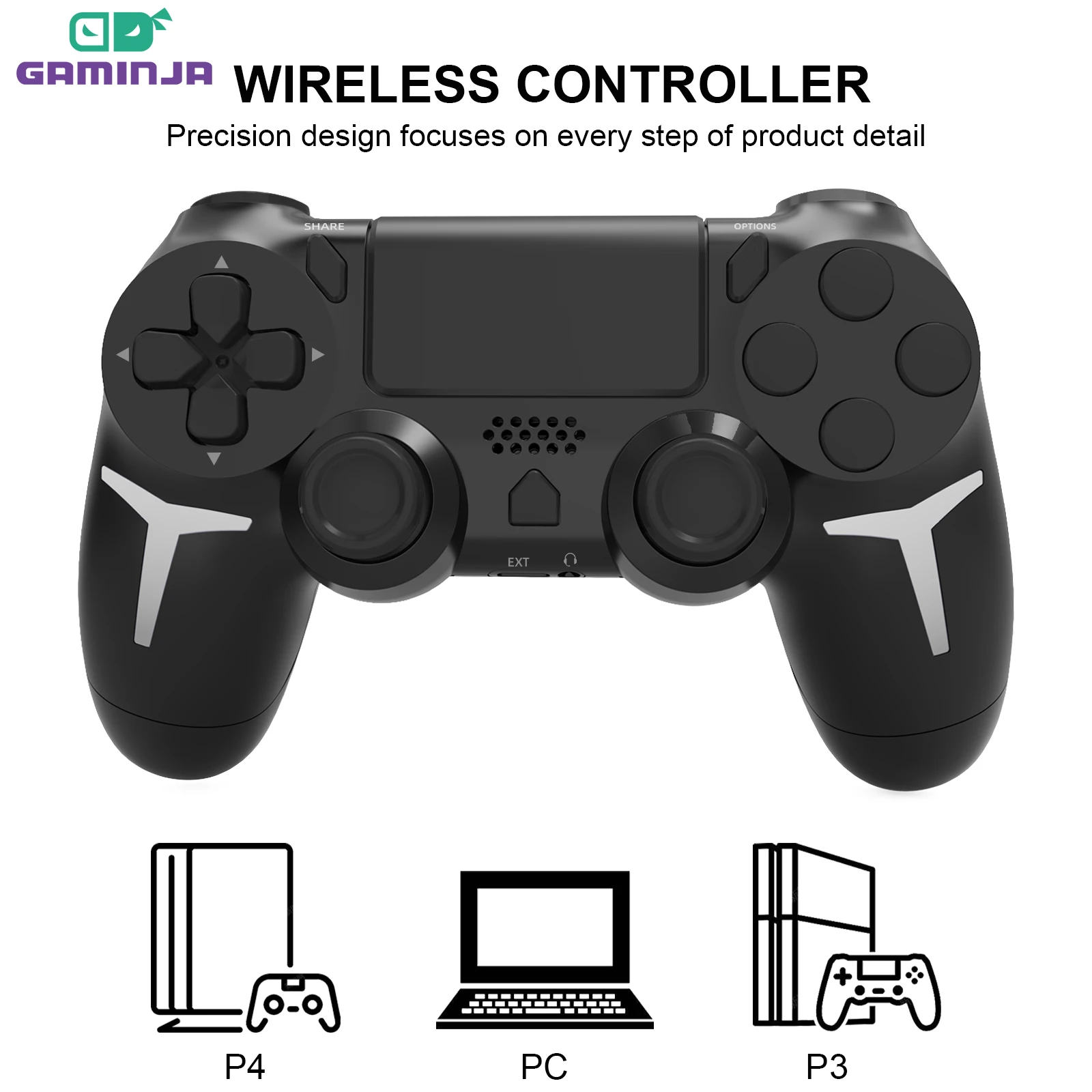 kf-Sb3f40fd3725e469ca93e55839b589b49k GAMINJA 6-axis Gyroscope Dual Vibration With touch pad Wireless Gamepad Bluetooth Controller For PS4 PS3 Console Computer PC