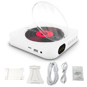 KC-909 Portable CD Player Built-in Speaker Stereo with Double 3.5mm Headphones Jack LED Screen Wall Mountable CD Music Player