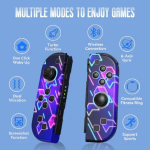 Gamepad For Nintendo Switch/OLED/Lite - RGB LED (L/R) Joypad , Turbo Dual Vibration Wireless Controller For NS Joycon