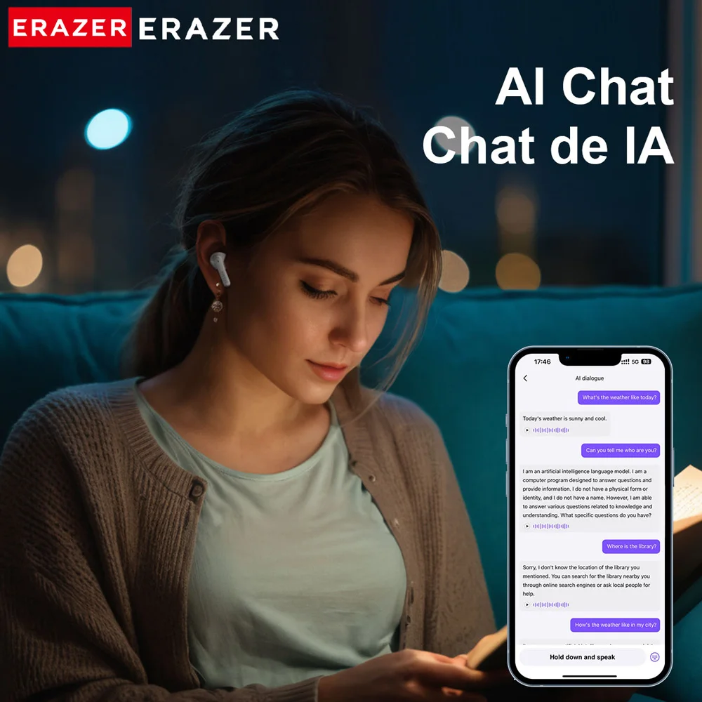 [AI Earphones] Translator Erazer XT92PRO Bluetooth Earphones AI real-time Translation Earbuds DIY APP ASMR Wireless Headphones