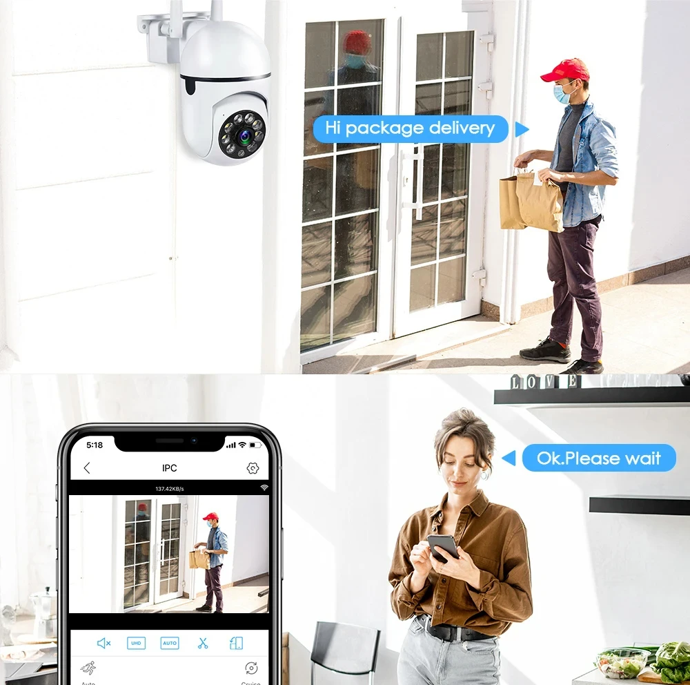 3MP WIFI IP Cameras Outdoor Surveillance Video Human Detection CCTV Security 4X Digital Zoom Wireless Monitor Audio Night Vision
