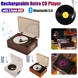 kf-Sc65f4423d7eb4ea1bc78713c9017fe48x Retro CD Player Rechargeable Wireless Bluetooth 5.0 Speaker Portable Home Music Player USB 3.5mm AUX Desktop CD Player for Phone